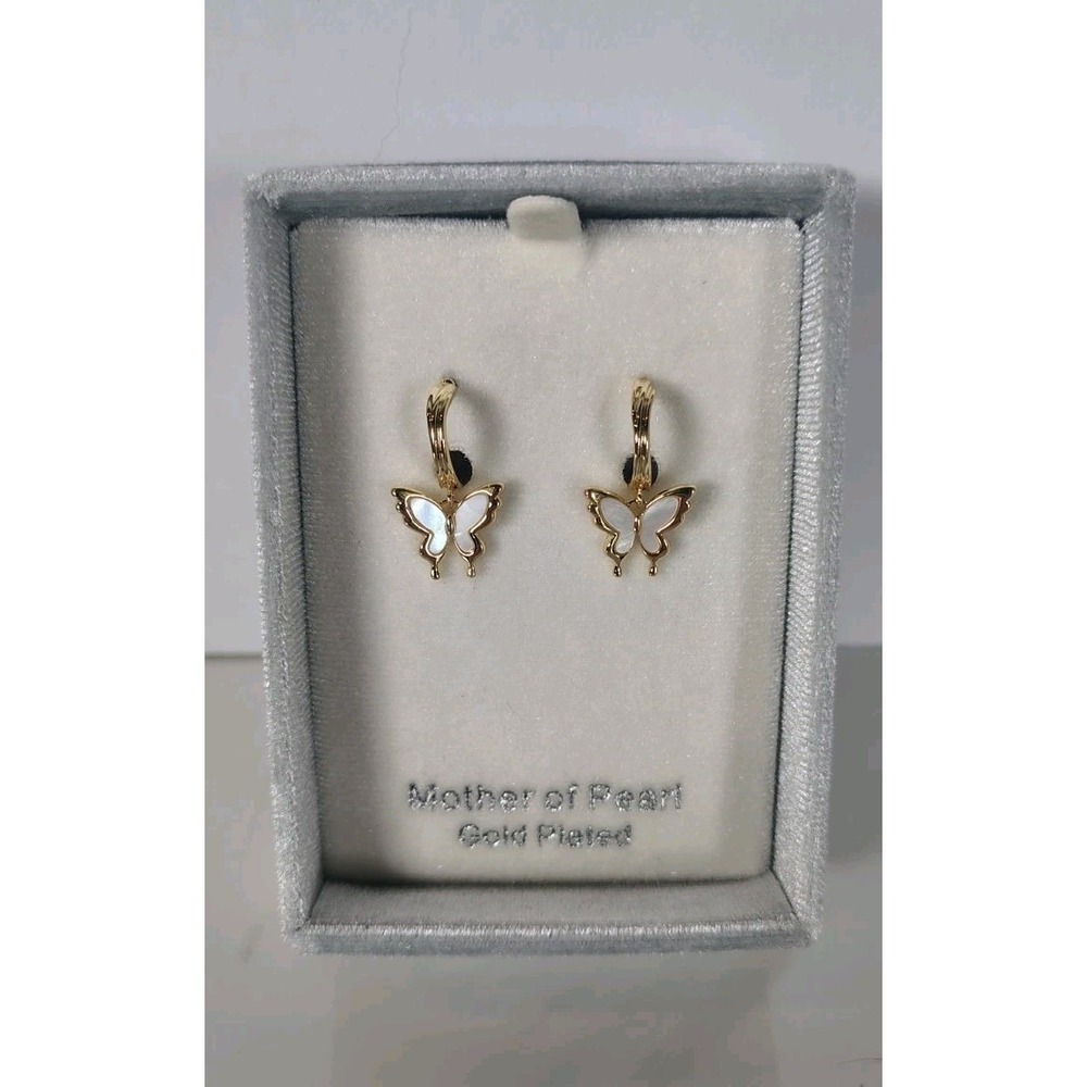 City X City Butterfly Hoops Earrings Mother Of Pearl Gold Plated